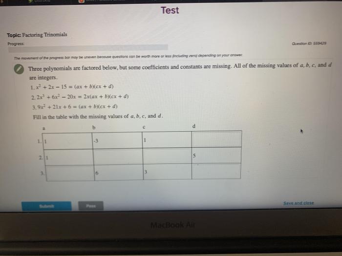 Three polynomials are factored below