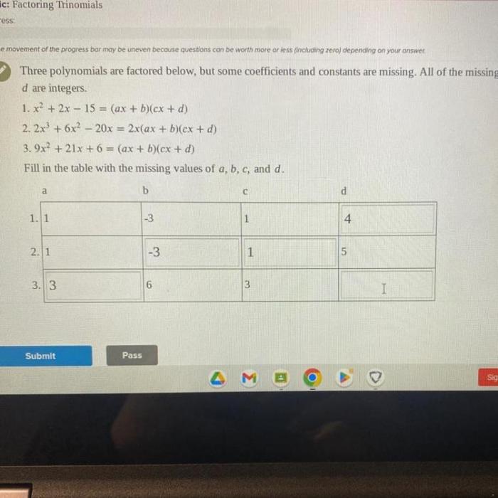 Three polynomials are factored below