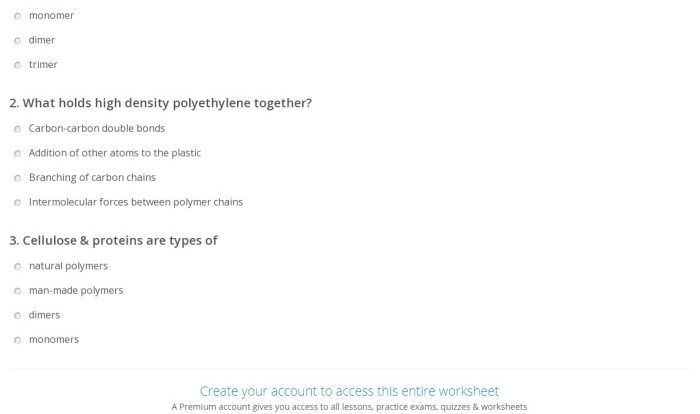 Monomers and polymers worksheet answer key