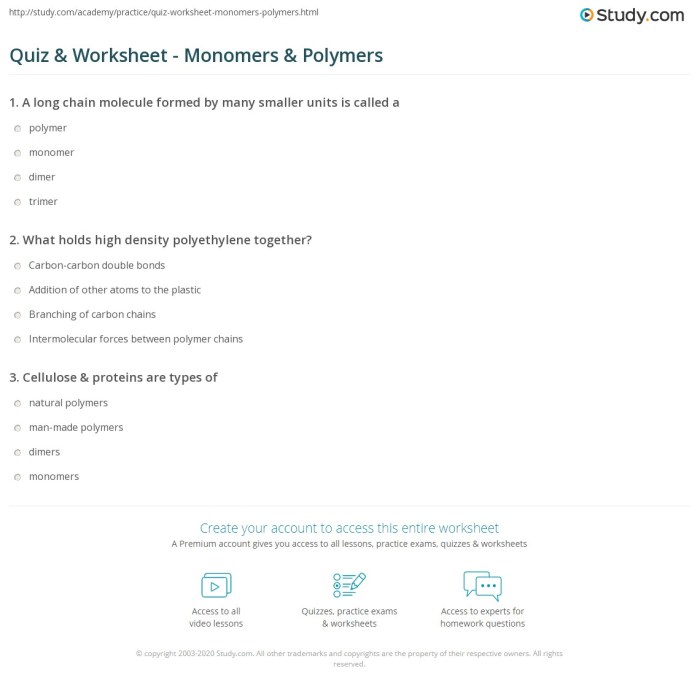 Monomers and polymers worksheet answer key