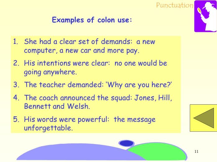 Which examples correctly use colons select two options