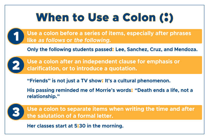 Which examples correctly use colons select two options