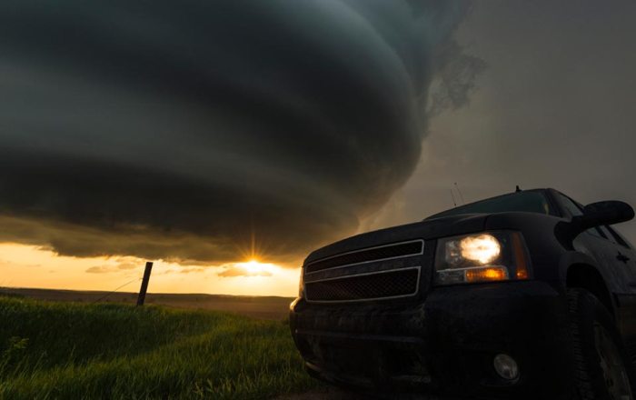 A patient is thrown against a car during a tornado